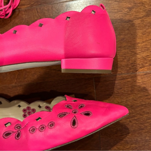 J Crew Lace-Up Leather Neon Pink Eyelet Pointed Toe Ballet Flats, Fit 9 1/2 - Picture 6 of 16